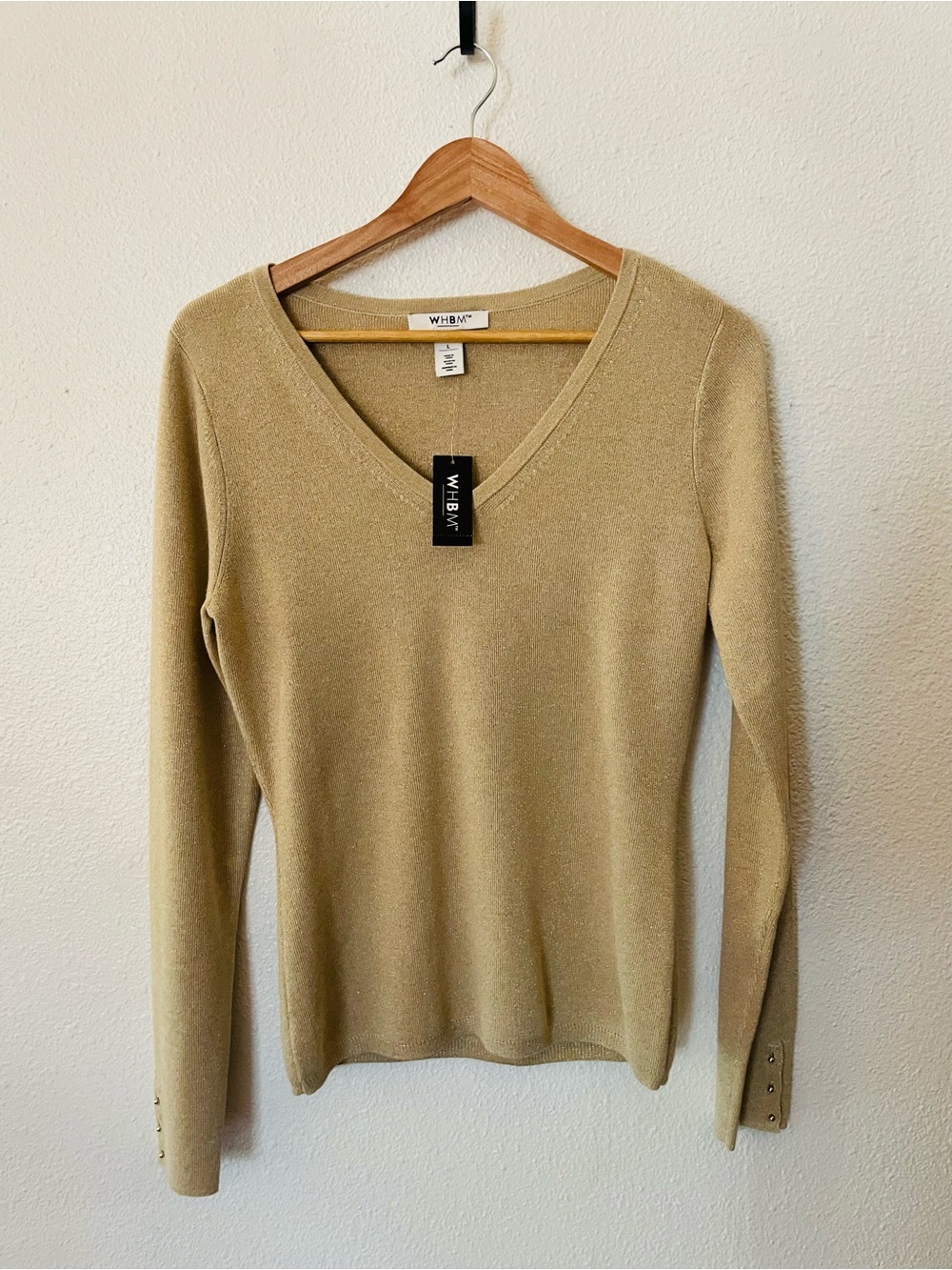 White House Black Market Women's V-Neck Pullover Sweater NWT Size L Irish Cream